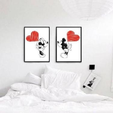 Imagem de Kit Quadro Decorativo Casal Mickey E Minnie 45x34cm 2 Peças - Quadros 