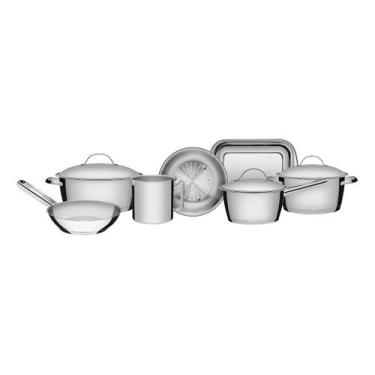 Imagem de Jogo 7 Panelas Inox Fundo Triplo com Caçarola Jarra Tampa Assadeira Ut