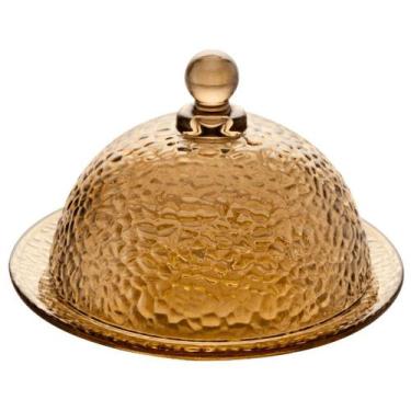 Imagem de Queijeira Com Tampa De Cristal Martelados Âmbar Vidro Mesa Posta - LAN