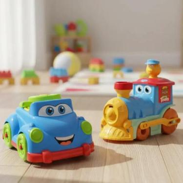 Imagem de Kit Brinquedo Educativo Bebê 1 Ano Carrinho Didático Trenzinho Diverti