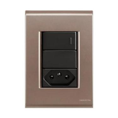 Imagem de Interruptor 1t simples + tomada 20a liz ouro velho com grafite tramont