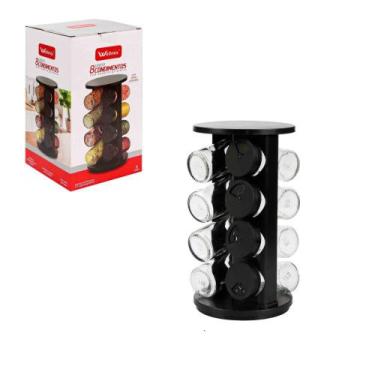 Imagem de Porta Condimentos Giratório Plástico Preto com 08 Potes 80ml - Wellmix