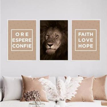 Imagem de Kit 3 Quadros Leão Ore Espere Confie 45X34Cm Branca - Quadros On-Line