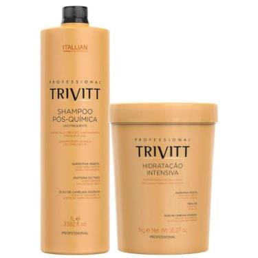Imagem de Kit Trivitt Shampoo Pós Química 1L + Hidratação Intensiva 1kg - Brilho e Maciez Intensa - Tratamento Profissional Itallian
