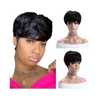 Imagem de Peruca Sintética Curta Cacheada Preta De 10 Polegadas Com Franja Para 