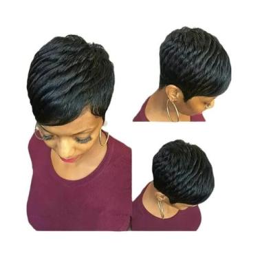 Imagem de Peruca Sintética Curta Cacheada Preta De 10 Polegadas Com Franja Para 