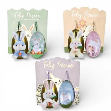 Imagem de Kit Páscoa 3 Ovos de Metal + 3 Coelhos Pelúcia + 3 Sacolas - MultiA