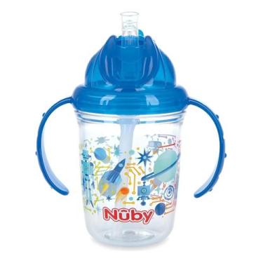 Imagem de Copo Com Alça E Canudo Antivazamento Infantil 240ml Nûby - Nuby, Azul