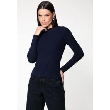 Imagem de Blusa de Tricot Manga Longa Gola Alta Azul Marinho-Feminino
