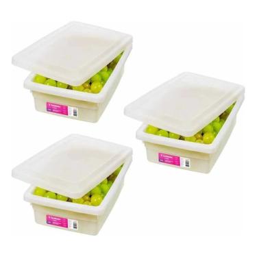 Imagem de 3 Caixa Organizadora 2,5L Plastico Branco Multiuso Com Tampa Sanremo