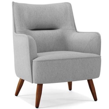 Imagem de Poltrona Fixa Pés De Madeira Isabella Linho Cinza D-315 - LYAM DECOR