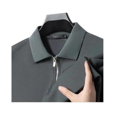 Imagem de Camisa Polo Masculina Slim Fit Respirável De Verão, Cor Sólida, Com Zí