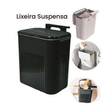 Imagem de Lixeira Suspensa 9 Litros Cozinha Banheiro Escritório - ARQPLAST, Pret