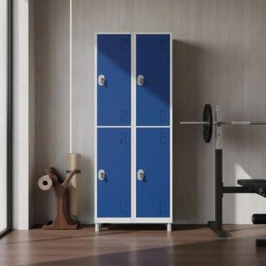Imagem de Roupeiro Aço 4 Portas 191x85x40Cm Academia Vestiário Tranca - W3, Azul