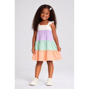 Imagem de Vestido infantil menina colorblock Brandili -Natural