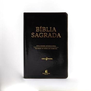 Imagem de Livro - Bíblia NVI, Capa luxo preta, Letras de Jesus em vermelho, Índi