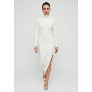 Imagem de Vestido Longo Gola Alta Fenda Lateral Tricôt - - Levosch, Off white, M