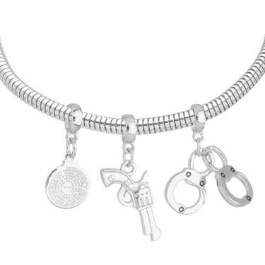 Imagem de Pulseira Berloques Policial Banhado a Prata 925 Com 1 Ano De Garantia 