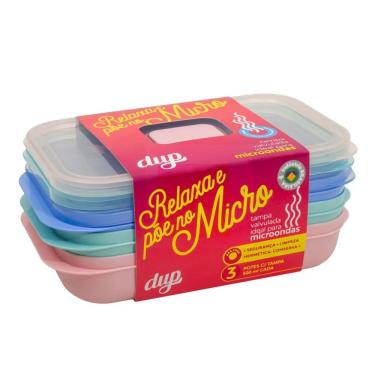 Imagem de Conjunto de Potes Herméticos Plástico 3 Peças 500ml Dup Micro-ondas