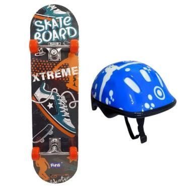 Imagem de Skate Infantil Radical Old Shoes + Capacete De Proteção Círculo Azul -