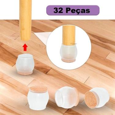 Imagem de Kit 32 Protetor Pé De Cadeira 3,3 ATÈ 4,5cm Anti Risco Ruídos Feltro -
