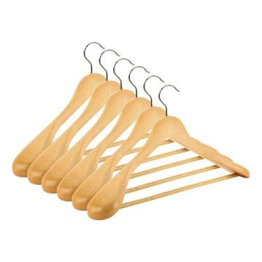 Imagem de Kit 6 Cabide De Madeira Com Ombreira Adulto Roupa Ordene