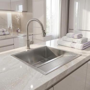 Imagem de Tanque de Lavar Roupas 54x49 cm Em Aço Inox 1,0mm Escovado Grande com 