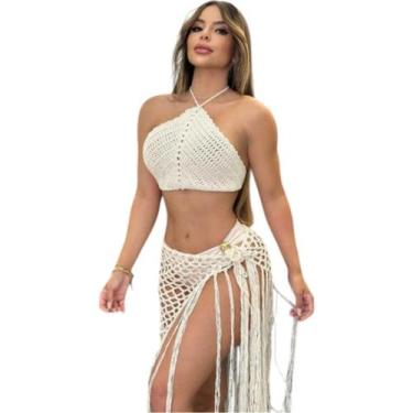 Imagem de Saída de Praia Cropped + Saia Franjas Crochê Boho Chique - Charm Model