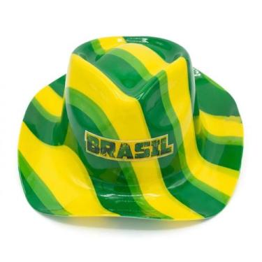 Imagem de Chapéu Malandrinho Brasil Plástico Listrado Verde Amarelo - Senhor Pre