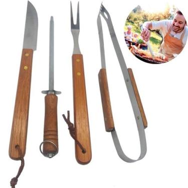Imagem de Kit Para Churrasqueiro 4 Peças Utensílios Em Aço Inox Resistente - Zon