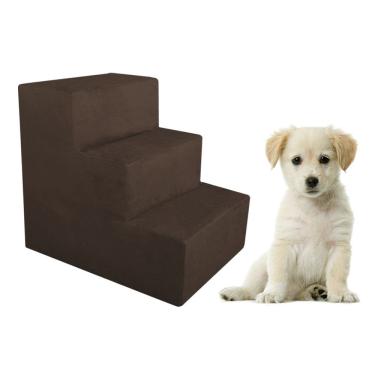 Imagem de Escada Pet Dal Poz Estofados para Cães e Gatos Suede Marrom Madeira de Eucalipto 48cm
