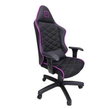Imagem de Cadeira Escritório Gamer material sintético com Relax Preto/Rosa - Via