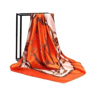 Imagem de Lenço De Seda Feminino Grande 90x90cm, Marca De Luxo, Xale Quadrado Es