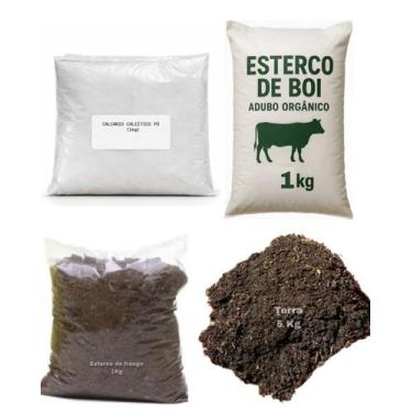 Imagem de Kit 5kg de terra, 1kg esterco de frango, 1kg esterco de boi, 1kg de cá