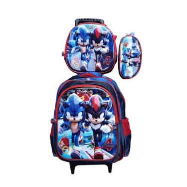 Imagem de Kit Mochila Infantil com Rodinhas Sonic 4 em 3D + Lancheira Térmica + 