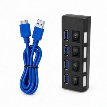 Imagem de Hub USB 2.0 com 4 Portas Interruptores Individuais LED para Computador