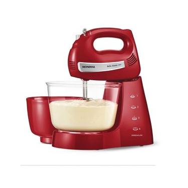 Imagem de Batedeira Mondial Premium Vermelha Bella Massa Inox B-29 NP com 4 Velocidades e 500W