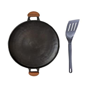 Imagem de Chapa Disco de Arado Bifeira Antiaderente Alça Madeira 40cm