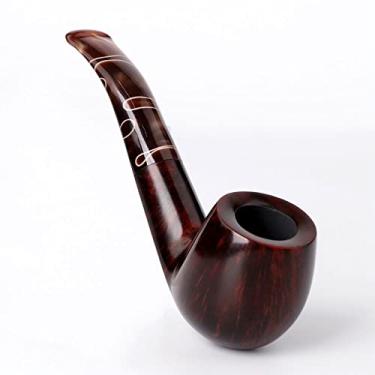Imagem de MUXIANG Unissex Cachimbos Briar Tobacco Cor Escura, Liso, Dobrado, Feito à Mão com Filtro de 3mm e Haste Colorida (Carmesim)
