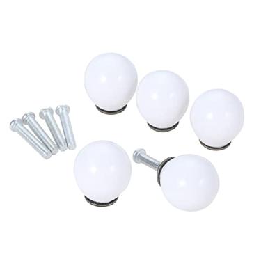 Imagem de 5 pcs Bola Cerâmica Botões Redondos Handles Cherry Forma Candy Color 21mmx26mm w/parafusos Branco/Bege/Azul/Vermelho/Black Cabinet Decor YYDFPIIA (Color : White 5pcs)