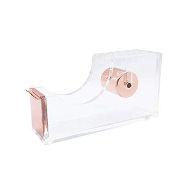 Imagem de Fitas adesivas transparentes de acrílico dispensador de fita adesiva para mesa com tom de ouro rosa de 2,5 cm núcleo de metal para materiais de papelaria de escritório para casa (tom de ouro rosa e claro)