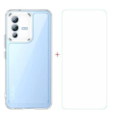 Imagem de Capa FZYM para Xiaomi Redmi 10A + película protetora de tela de vidro temperado, capa protetora de silicone TPU gel macio transparente fina para Xiaomi Redmi 10A (6,5")