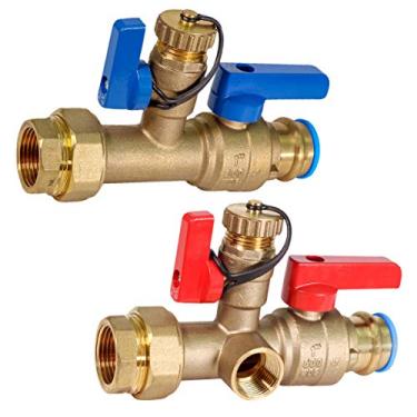 Imagem de Midline Valve GUHW-JTP3-S-MG Kit de aquecedor de água sem tanque - Conjunto de 2 válvulas de isolamento quente e frio resistentes com limpos, latão forjado, 2,54 cm Pressione