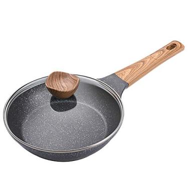 Imagem de Frigideira de combinação de aço inoxidável de liga de alumínio de três camadas, frigideira antiaderente (28 cm com tampa de vidro)