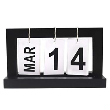 Imagem de Calendário perpétuo da Flip Chart de madeira, calendário de mesa criativo e chique para decoração de casa, arte em estilo retrô vintage (preto)
