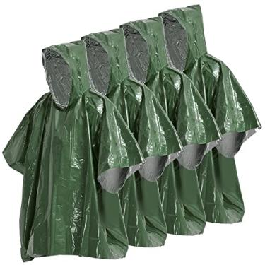 Imagem de Tingpai Poncho de chuva de emergência pacote com 4 cobertores térmicos Poncho à prova de intempéries equipamento de acampamento de sobrevivência ao ar livre