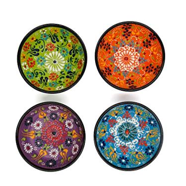 Imagem de Tigelas de cerâmica de 12 cm, conjunto de 4 tigelas de cerâmica seguras para lava-louças para salada de cereais, frutas, legumes, sorvete, sopa, iogurte, oliva, queijo, copo colorido para comer