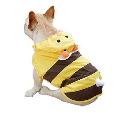 Imagem de Casaco de chuva com capuz para cães de verão leve à prova d'água à prova de vento para pequeno médio grande abelha fofa poncho ao ar livre, amarelo, G (peito: 48cm)