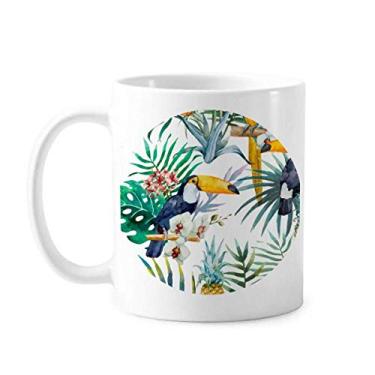 Imagem de Aquarela de tucano arbusto abacaxi caneca de papagaio cerâmica xícara de porcelana de café louça