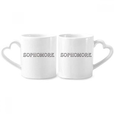 Imagem de Black Words About Sophomore Conjunto de canecas de porcelana para casais, coração de cerâmica